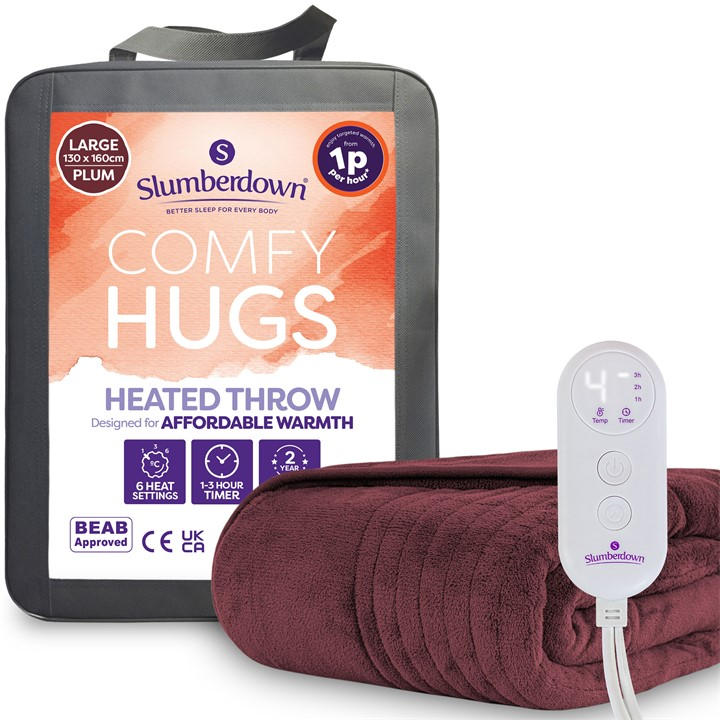 Slumberdown Unisex Purple Comfy Hugs Heated Throw – Ultra-Soft Cosy & Energy-Efficient Warmth