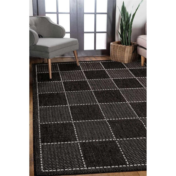 Homemaker Unisex Black Check Gel Flatweave Rug 160X225cm