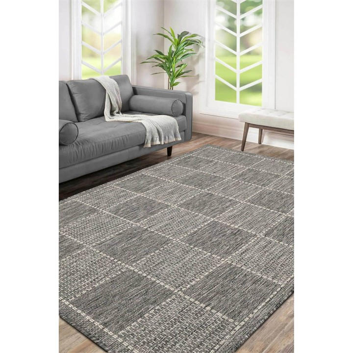 Homemaker Unisex Grey Check Gel Flatweave Rug Steel 60X230cm
