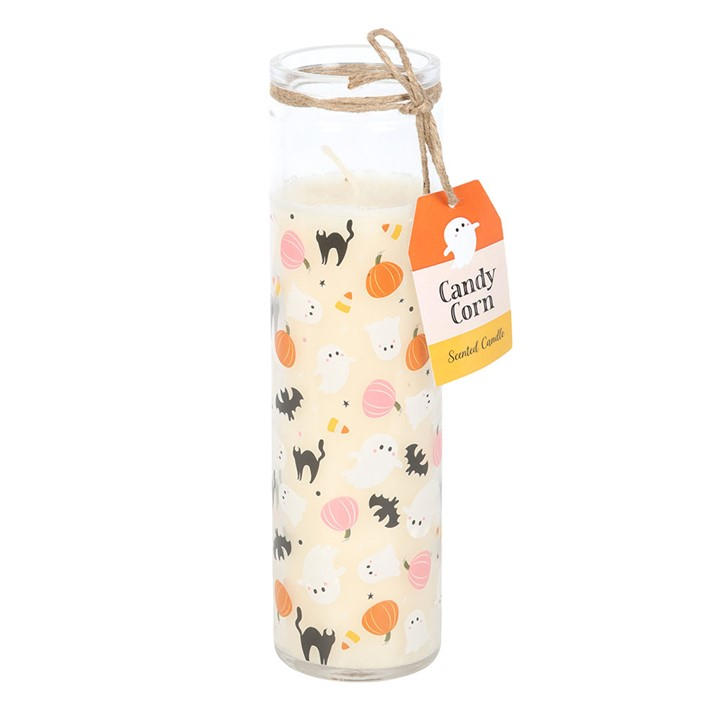 Something Different Unisex White Sweet And Spooky Print Candy Corn Tube Candle