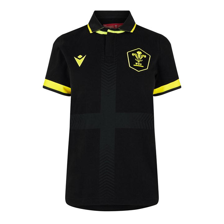 Macron Wales Rugby Shirt Polo 2023 Womens In Black