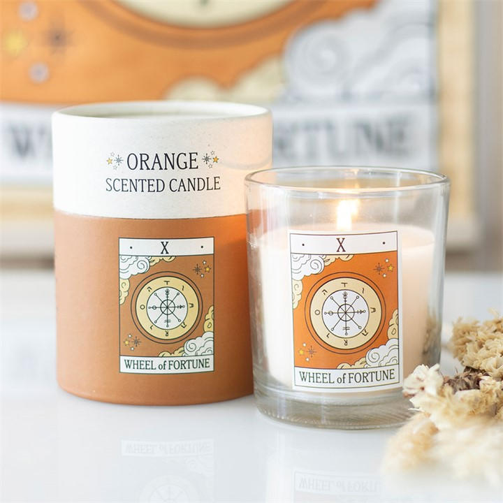Something Different Unisex White The Wheel Of Fortune Vintage Tarot Orange Candle