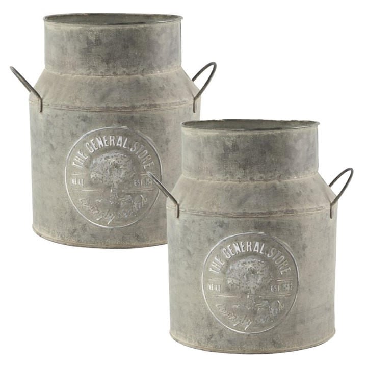 Yougarden Unisex Metallics Pair Of Milk Churn Planters (15Cm) - Tin 23X14.5x14