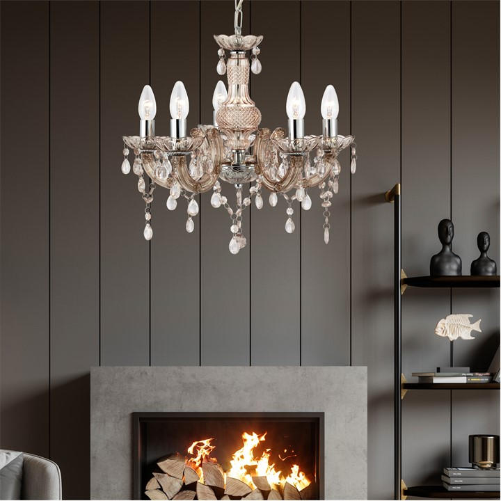 Lighting Collection Unisex Brown Charlotte 5Lt Pendant - Mink Glass & Acrylic