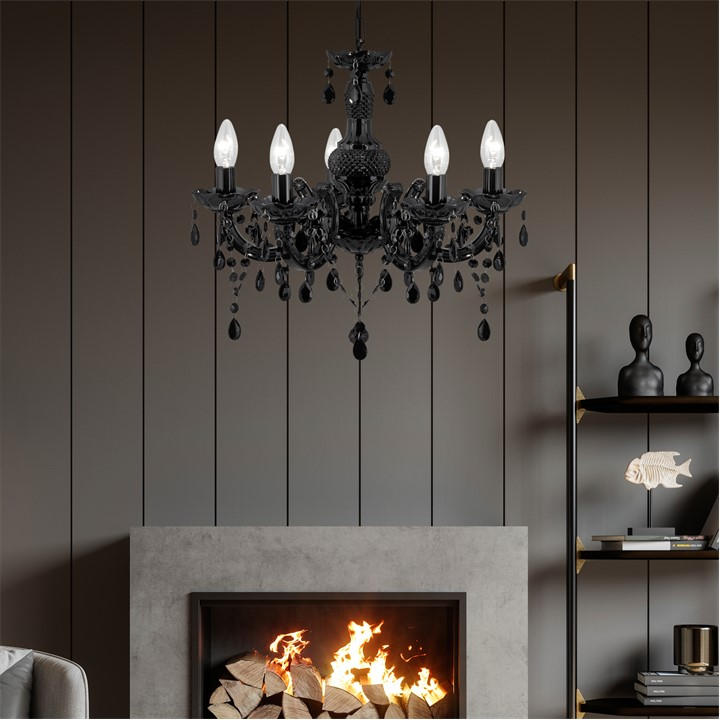 Lighting Collection Unisex Black Charlotte 5Lt Pendant - Glass & Acrylic