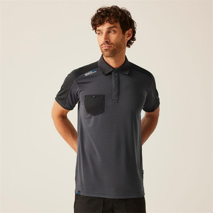 Regatta Men's Grey Offensive Workwear Wicking Polo Shirt Small