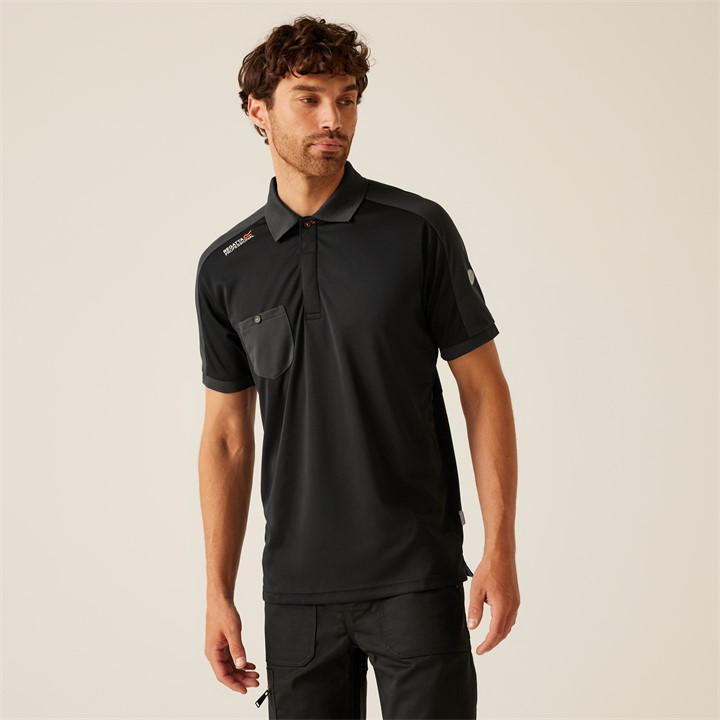 Regatta Men's Black Offensive Workwear Wicking Polo Shirt - Medium