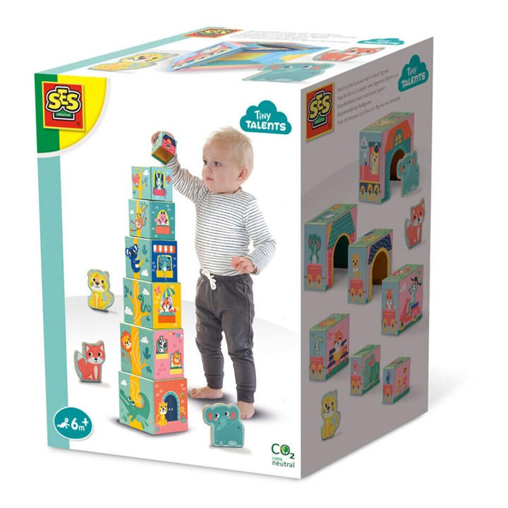 Ses Creative Unisex Kids Multi Stacking Blocks Tower With Animal Figures
