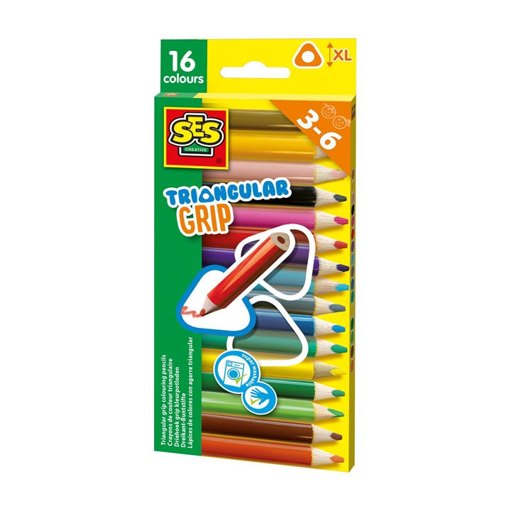 Ses Creative Unisex Kids Multi Triangular Grip Colouring Pencils 16 Pieces