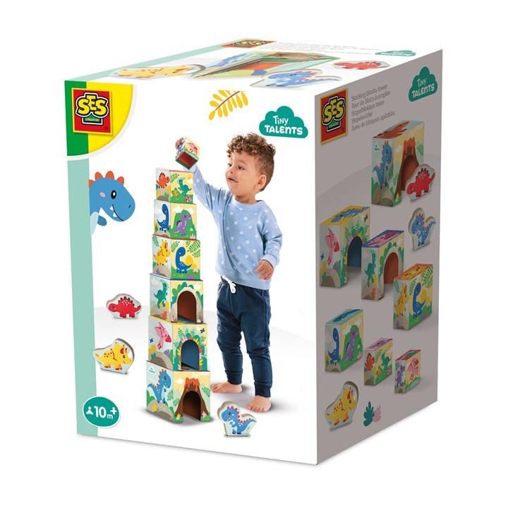 Ses Creative Unisex Kids Multi Stacking Blocks Tower With Dino Figures