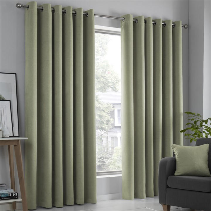 Fusion Unisex Green Strata Dim Out Self Lined Eyelet Curtains