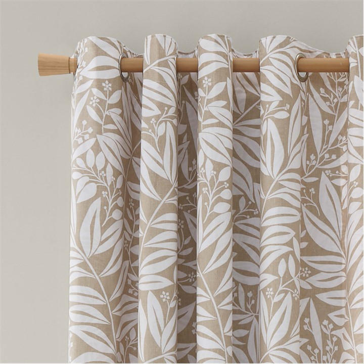 Catherine Lansfield Unisex Beige Sorrel Leaf Fully Reversible Eyelet Curtains 66X90 Inch