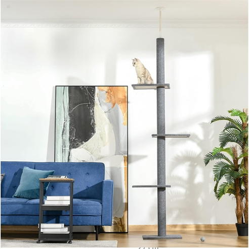 PawHut - PawHut 260cm Floor To Ceiling Cat Tree 3 Perch