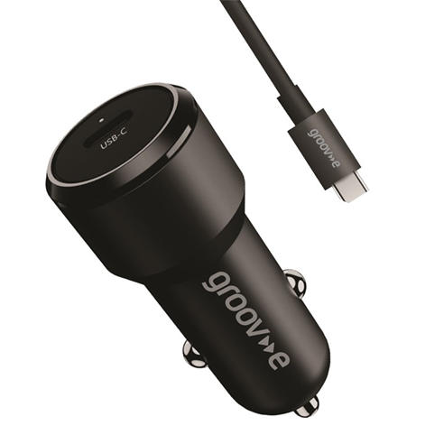 Groov-e - USB-C Car Charger 30W with USB-C Cable 1M - Black