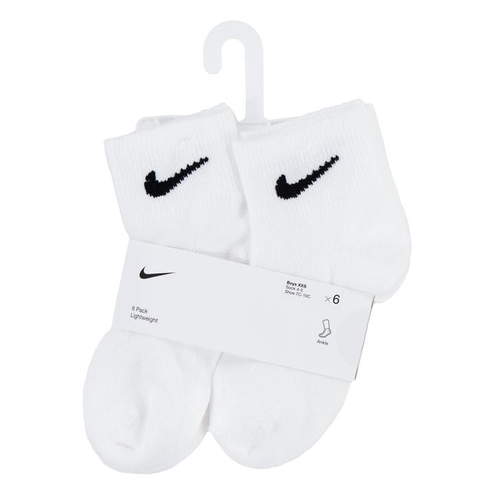 Nike Unisex Kids White 6 Pack Ankle Socks Childrens Size C8 - C13