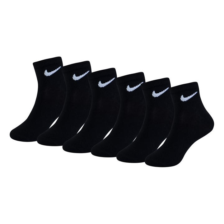 Nike Unisex Kids Black 6 Pack Ankle Socks Childrens Size C8 - C13
