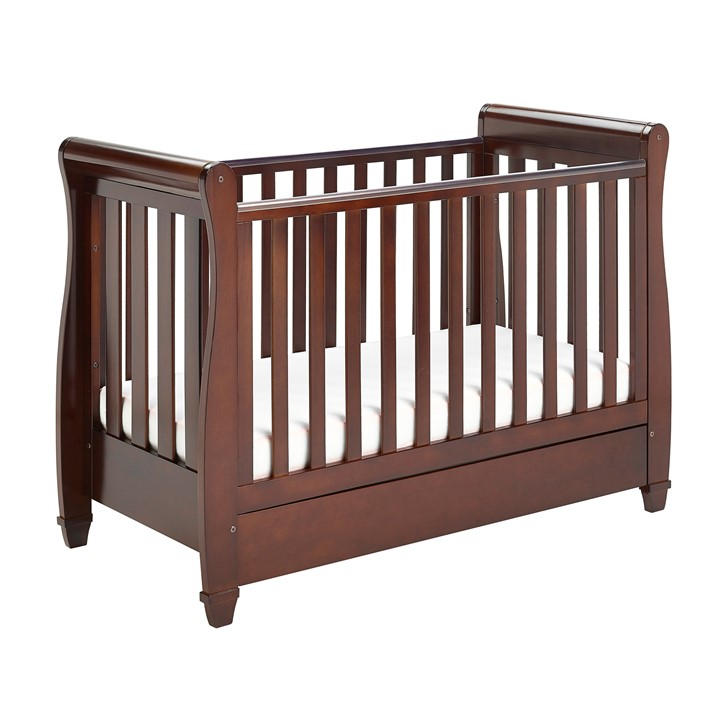 Babymore Unisex Kids Brown Eva Sleigh Cot Bed Dropside With Drawer