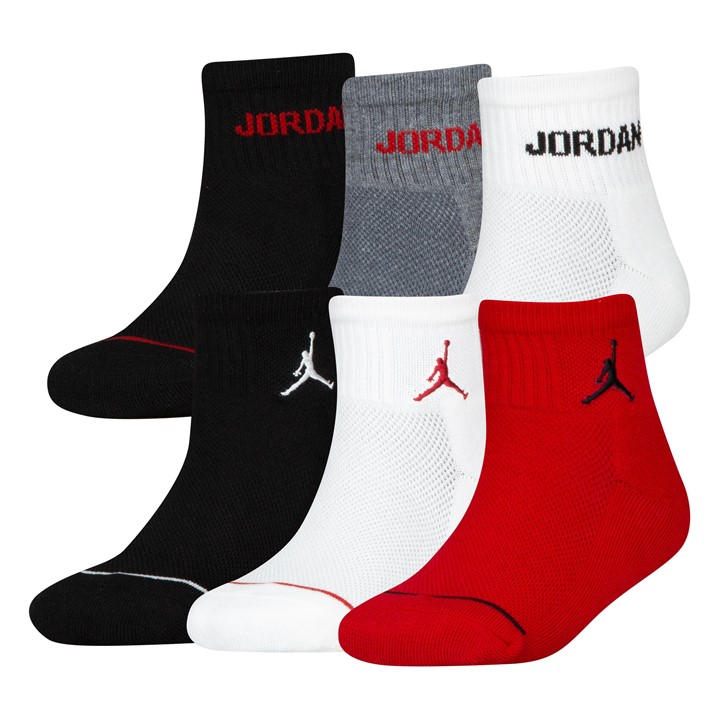 Air Jordan Boys Red 6Pk Ankle Sock Juniors Size 1