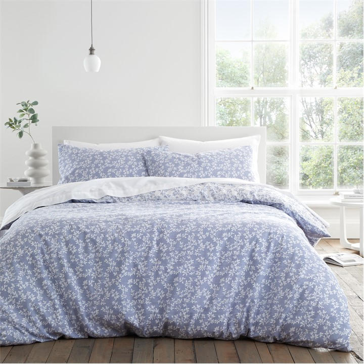 Bianca Unisex Blue Shadow Leaves 200 Tc Cotton Duvet Cover Set - Superking