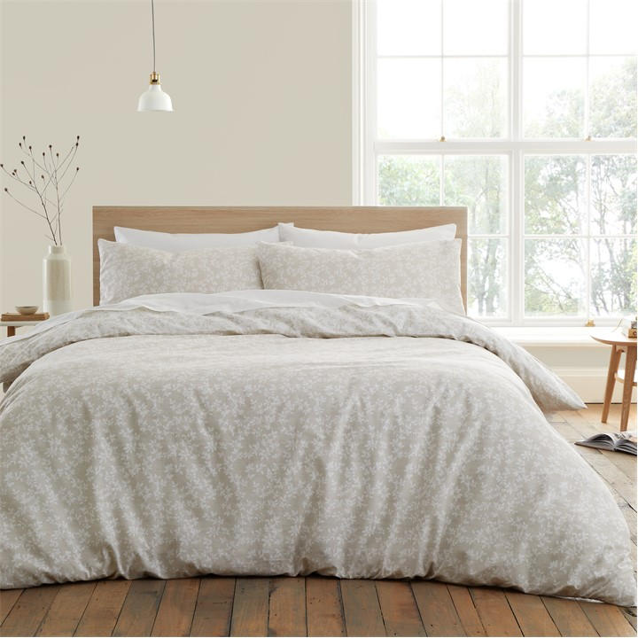 Bianca Unisex Beige Shadow Leaves 200 Tc Cotton Duvet Cover Set - King