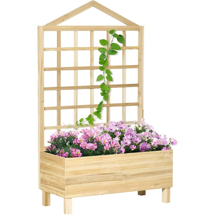 Outsunny Unisex Brown Garden Planter & Trellis Distressed Wood