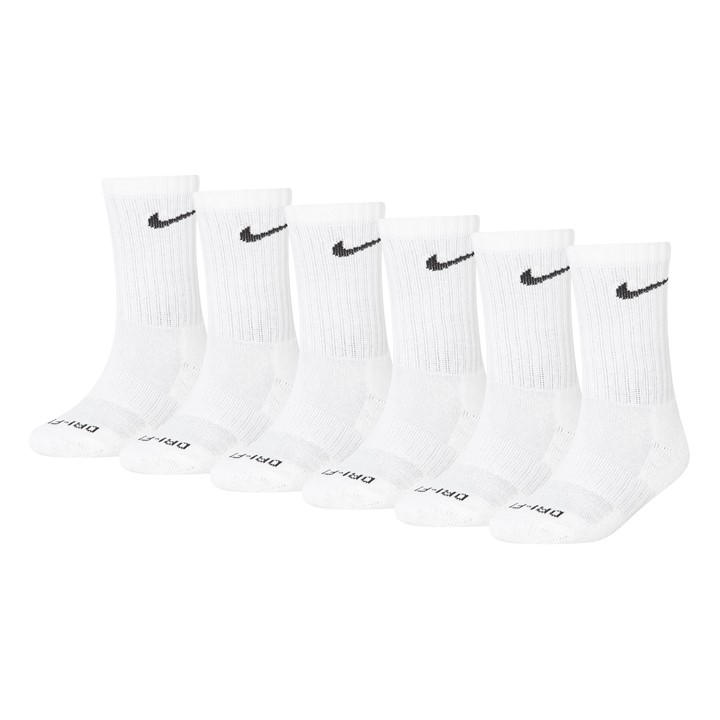 Nike Boys White 6Pk Dri-Fit Crew Sock Childs Size C8 - C13