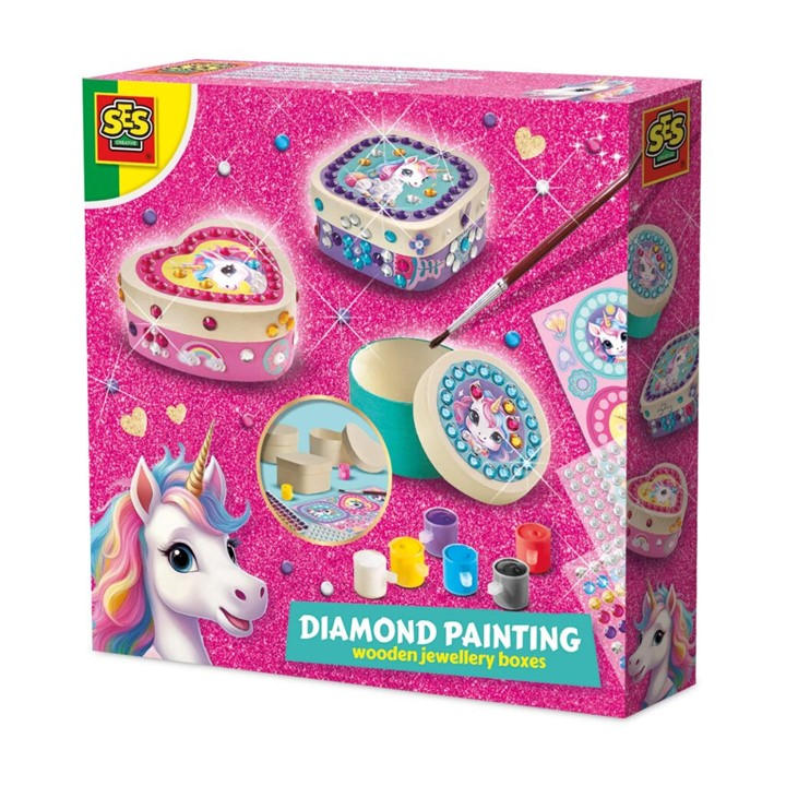 Ses Creative Unisex Kids Multi Unicorn - Diamond Painting Wooden Jewellery Boxes -