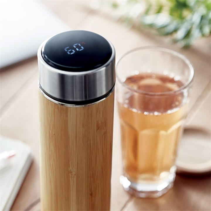 Treat Republic Unisex Beige Insulated Bamboo Vacuum Flask & Thermometer Standard