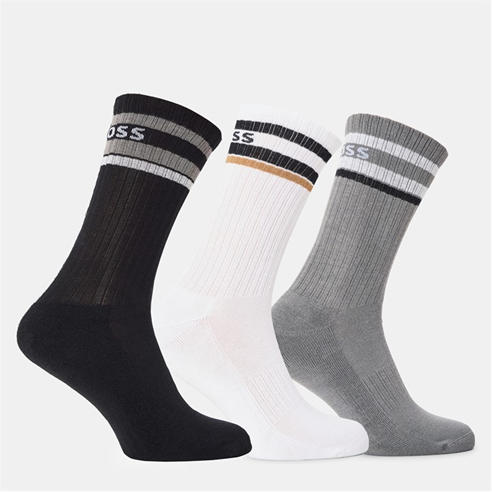 Boss - Mens BOSS Bodywear 3 Pack Rib Logo Stripe Socks