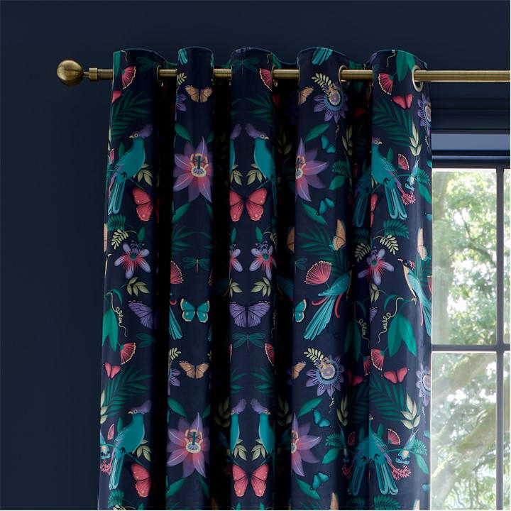 Catherine Lansfield Unisex Blue Mya Tropical Birds Eyelet Curtains Two Panels 66X72 Inch