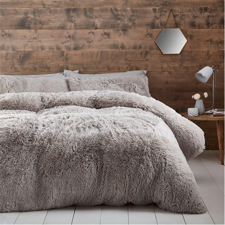 Catherine Lansfield Unisex Grey Deep Pile Faux Fur Duvet Cover Set Superking