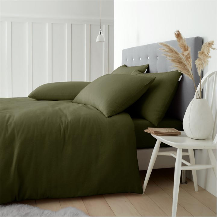 Catherine Lansfield Unisex Green Cotton Duvet Cover Set King