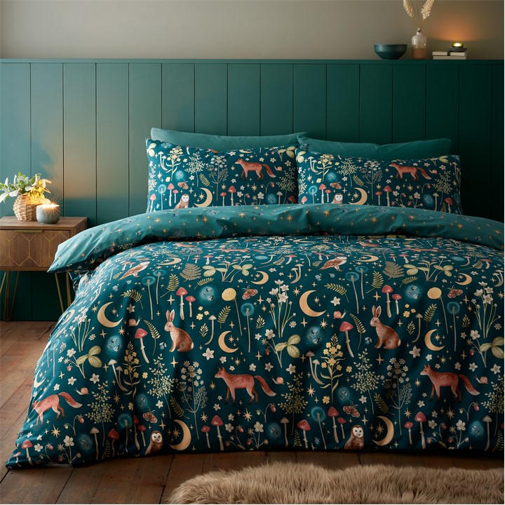 Catherine Lansfield Unisex Green Enchanted Twilight Reversible Duvet Cover Set Single