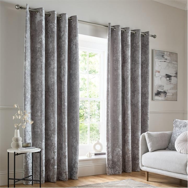 Catherine Lansfield Unisex Grey Crushed Velvet Lined Eyelet Curtains 66X72 Inch