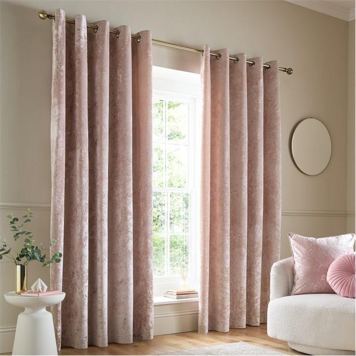 Catherine Lansfield Unisex Pink Crushed Velvet Lined Eyelet Curtains 66X72 Inch