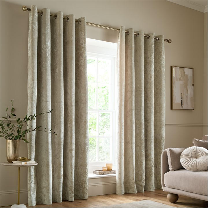 Catherine Lansfield Unisex Beige Crushed Velvet Lined Eyelet Curtains 66X72 Inch
