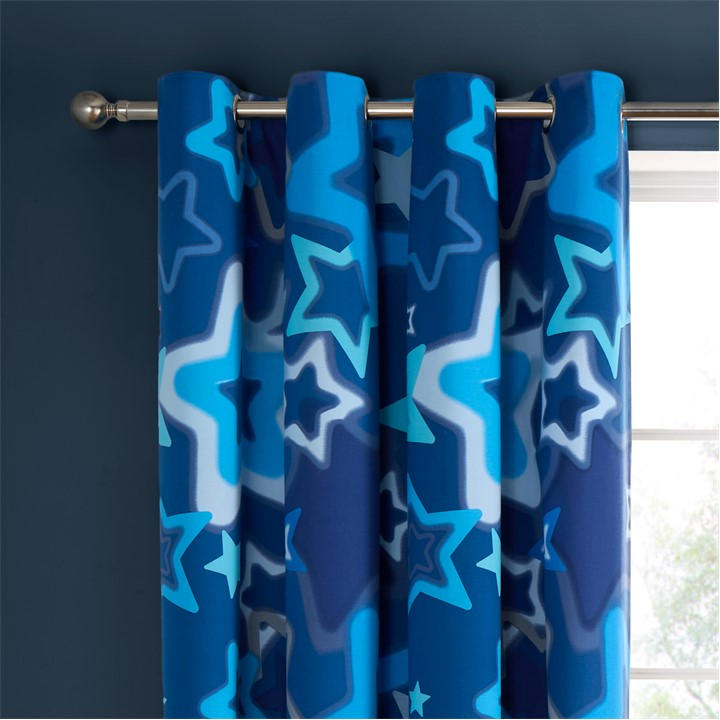 Catherine Lansfield Blue Ombre Stars Fully Reversible Eyelet Curtains - 66X72 Inch