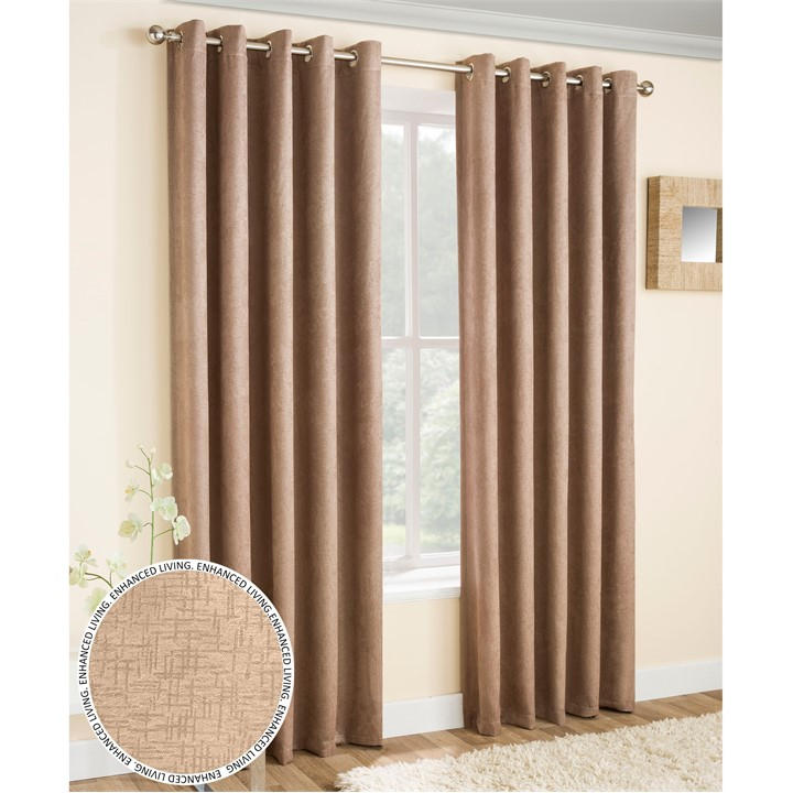 ENHANCED LIVING VOGUE LATTE THERMAL ROOM DARKENING CURTAINS EYELET