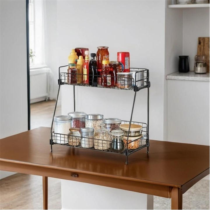 LIFE IDEAS | 2 Tiers Spice Herb Jar Rack Holder Storage | Black | FRASERS