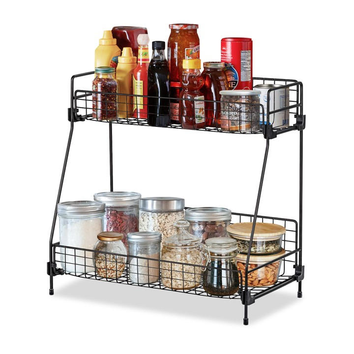 LIFE IDEAS | 2 Tiers Spice Herb Jar Rack Holder Storage | Black | FRASERS