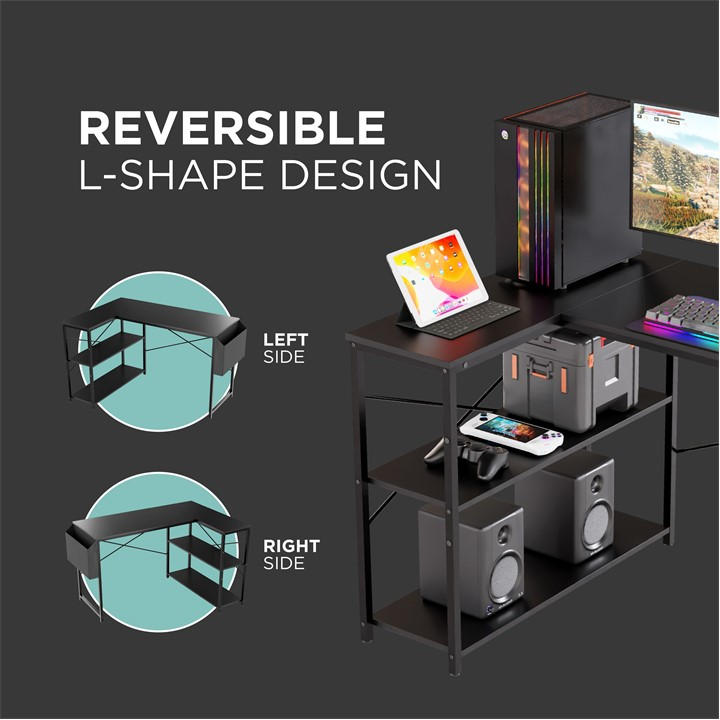 Computer Desk Reverse L DMD Collective | DeskMate Reversible L-Shaped Computer Desk with St ...