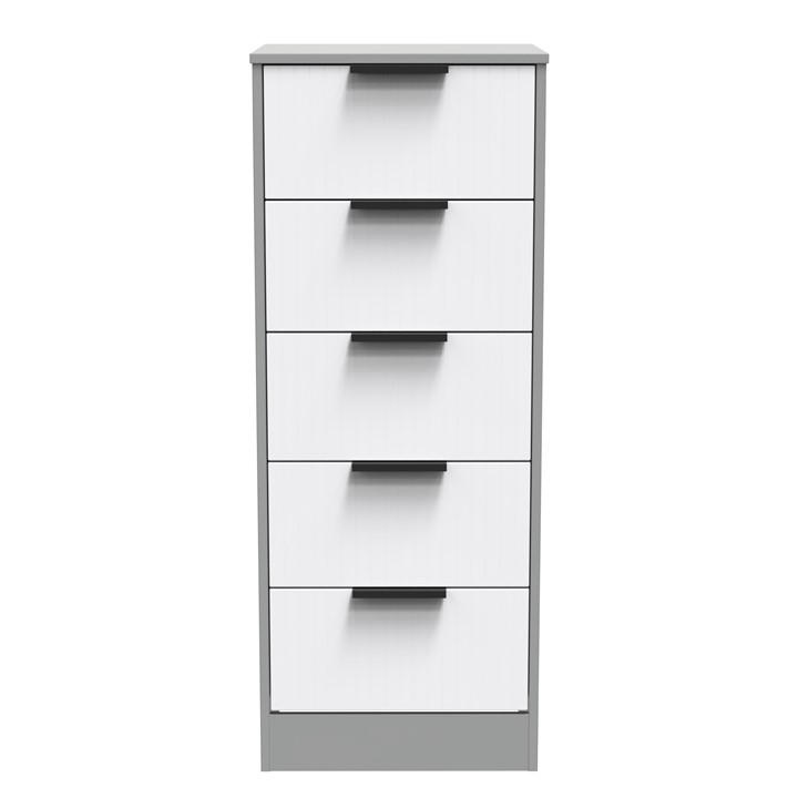 Studio Unisex White Matt & Dusk Grey Nashville 5 Drawer Bedside Cabinet Medium