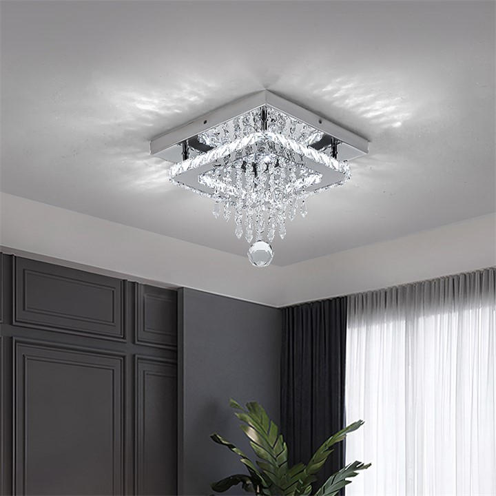 Cottonfy Uk Unisex White Modern Crystal Ceiling Light With Droplets