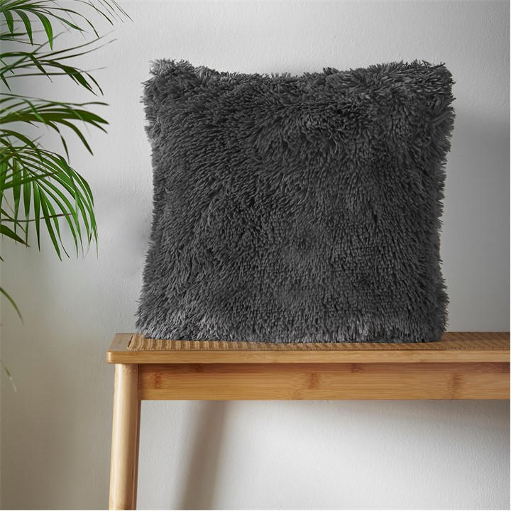 Catherine Lansfield Unisex Grey Cuddly Deep Pile Faux Fur Cushion 45X45cm