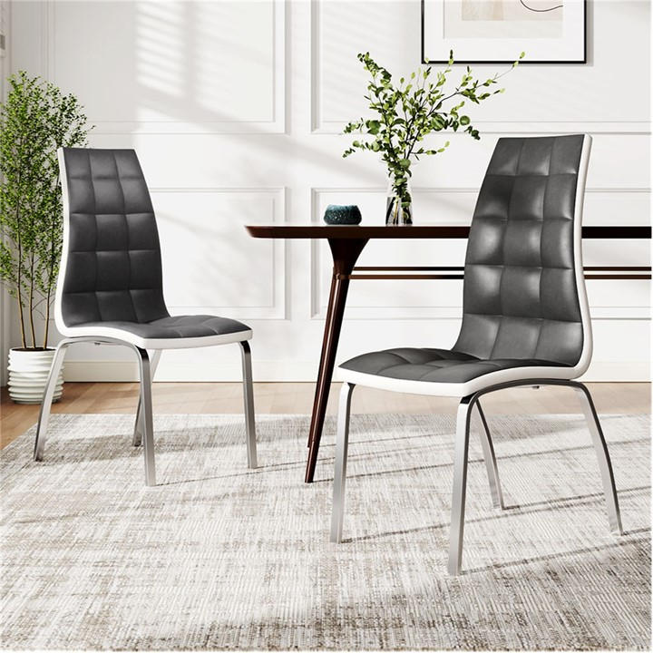 Cottonfy Uk Unisex Grey Faux Leather Dining Chair With Metal Legs