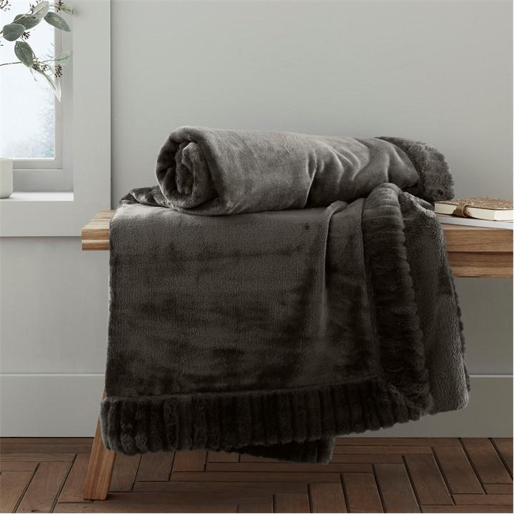 Catherine Lansfield Unisex Grey Velvet And Faux Fur Soft Touch Blanket Throw
