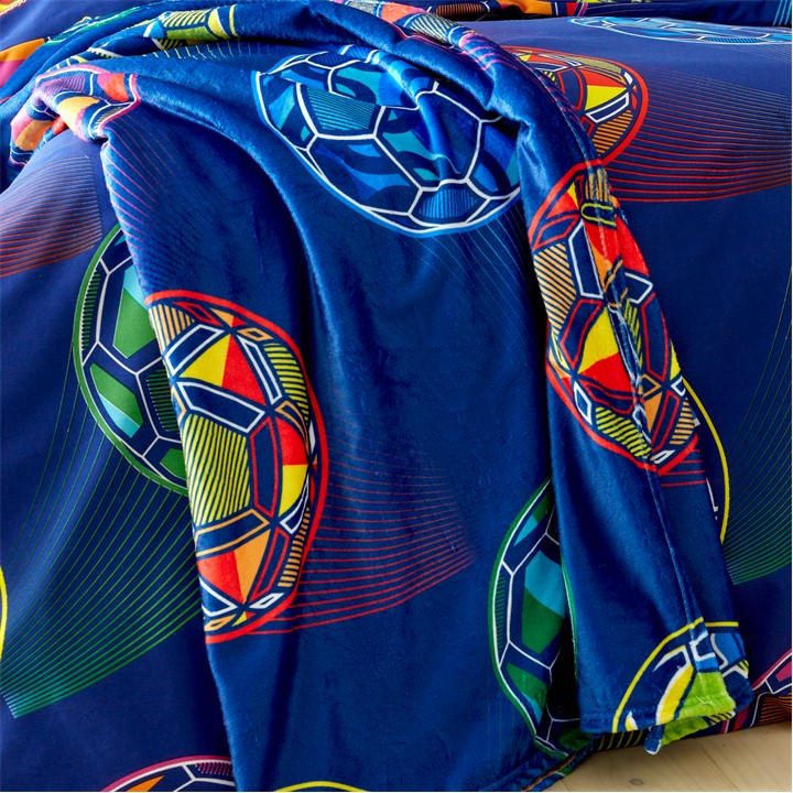 Catherine Lansfield Blue Bright Football Cosy Fleece Blanket Throw -