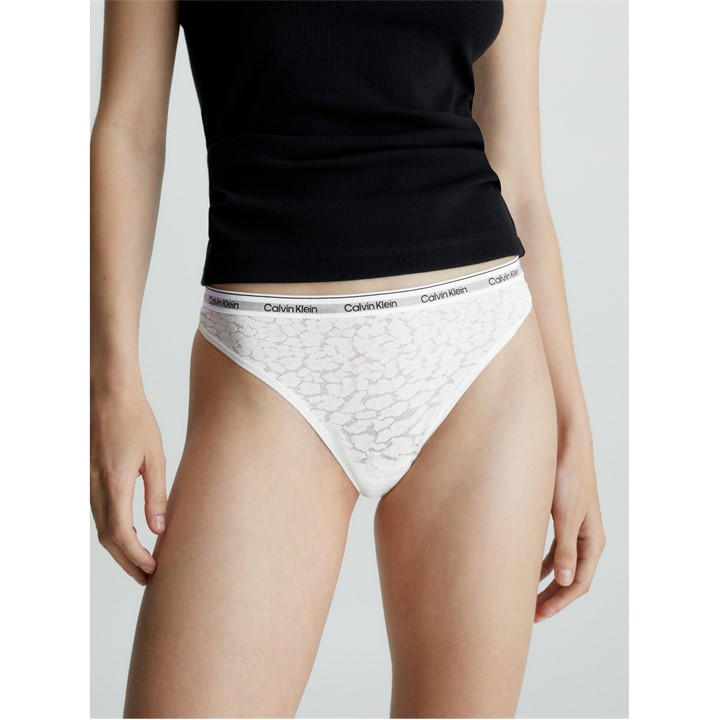 Calvin Klein Women's White Modern Cotton Lace Thong Size 12