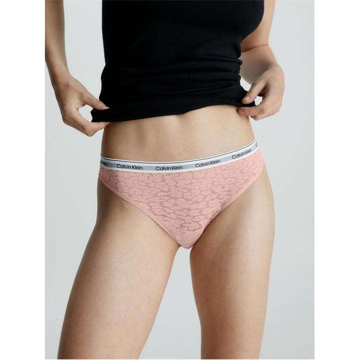 Calvin Klein Women's Nude Modern Cotton Lace Thong Size 16