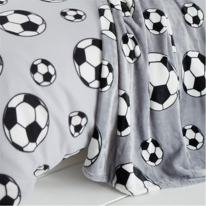 Catherine Lansfield Unisex Grey Cosy Football Fleece Blanket Throw